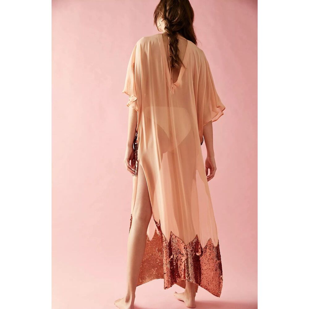 Free People Jen’s Pirate Booty Ritual Queen Peach Sequin Embellished Kaftan XS/S - Picture 6 of 14
